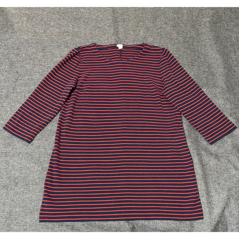 J.Crew Womens XL T-Shirt Dress Navy Red Striped 3/4 Sleeve E7077